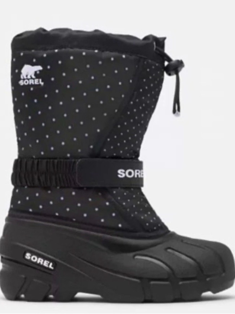 Sorel Flurry Print Adjustable Polka Dots Boots Black  Girl's 7 NEW w/o Box